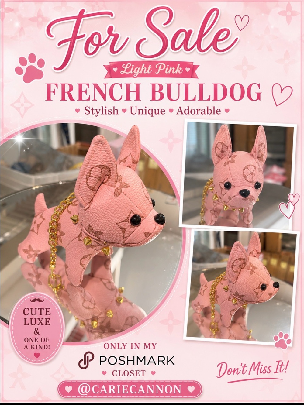 light pink French bulldog, purse, charm NWT